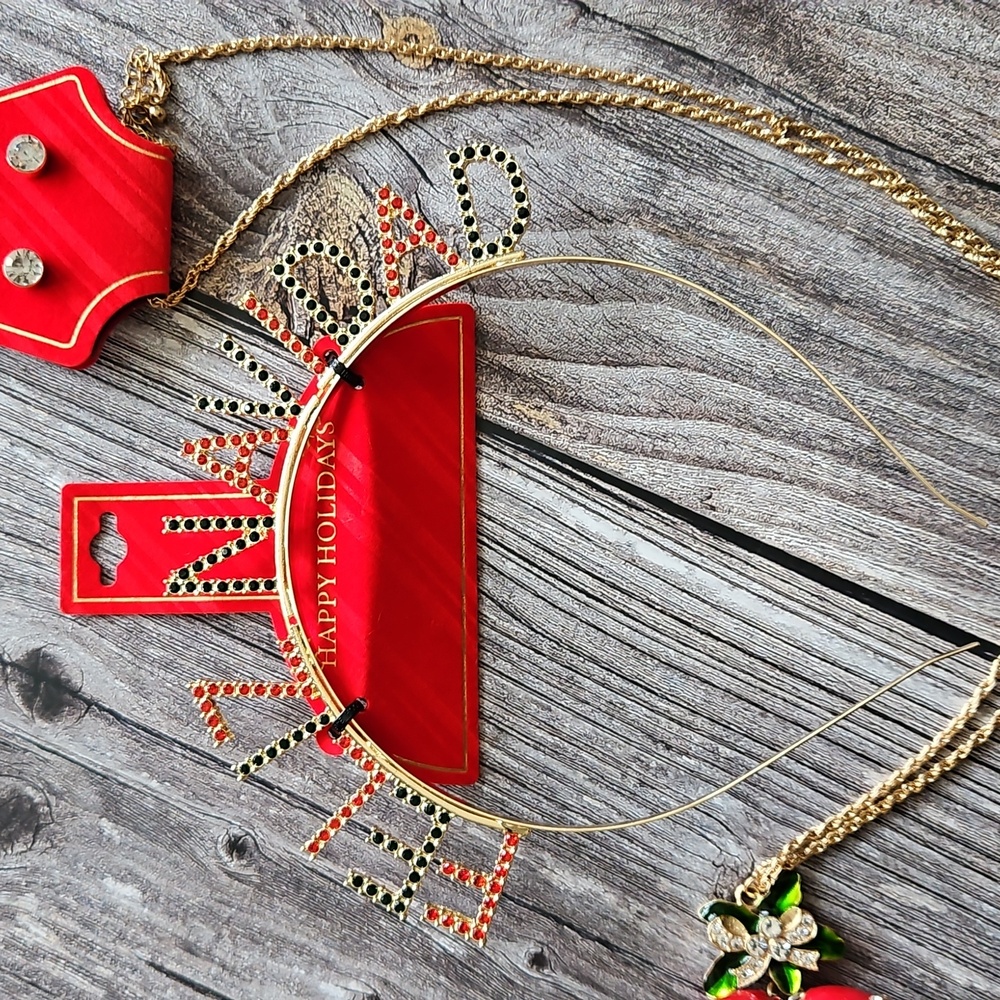 NWT Feliz Navidad "Merry Christmas" Headband and Jewelry Set - Picture 2 of 4